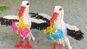 Аист с младенцем из бисера / красивые фигурки из бисера / объёмное бисероплетение/ бисер /