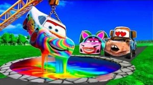 🌈 Трансформация радужной ямы: Большая и маленькая Молния Маккуин и Мама против машин Pixar!