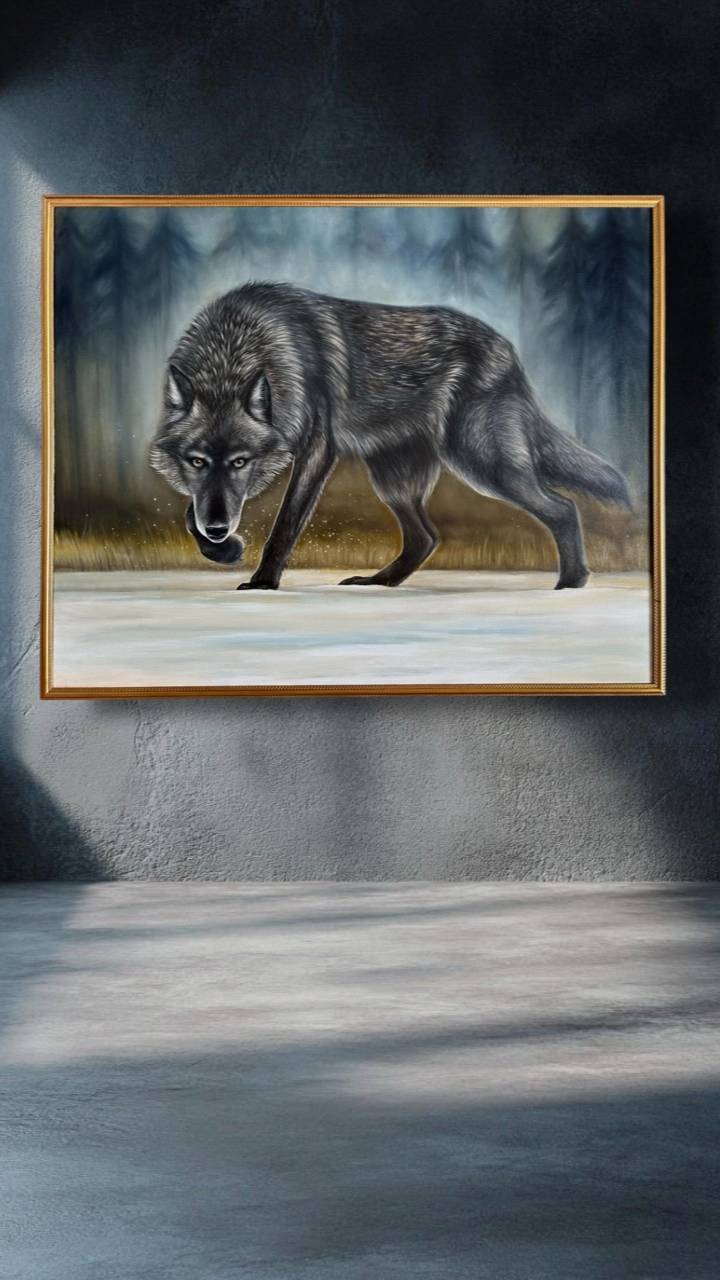 Картина маслом на холсте с волком «Вожак» 100х80 см.