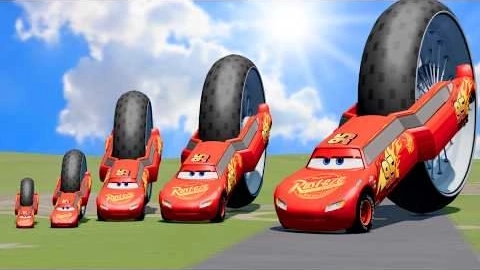 Большая и маленькая Длинная Молния Маккуин с гигантским задним колесом против поездов смотреть онлайн