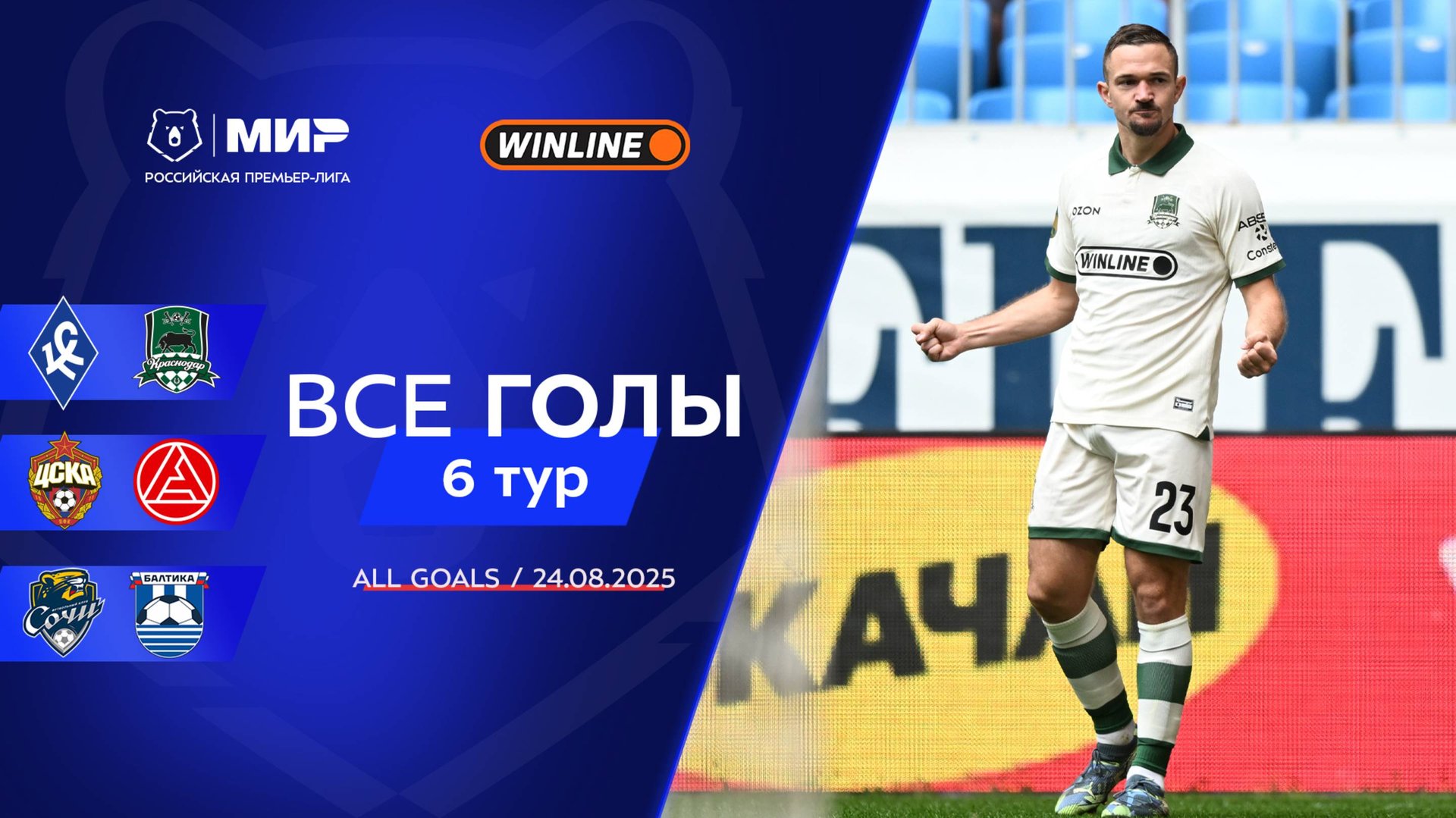 Все голы 24.08.2025 | 6 тур Мир РПЛ 2025/26 смотреть онлайн