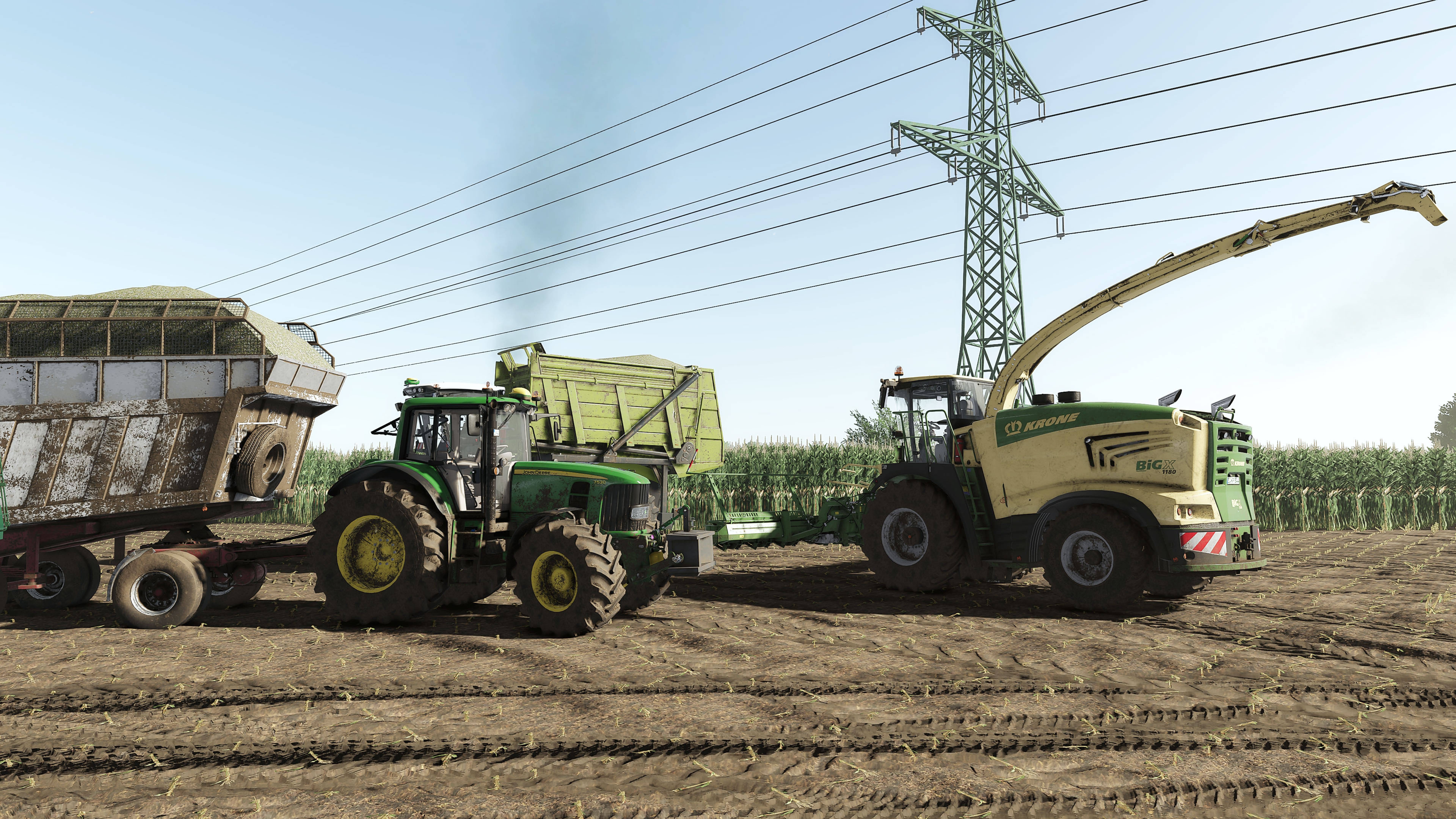 Силосная команда Krone BigX 1180, JD 7530, New Holland T8, Claas Xerion 5000, Volvo FH, K700A, FS25 смотреть онлайн