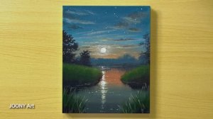 Лунная ночь на берегу озера / Акриловая живопись
