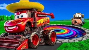 🌈 Трансформация радужной ямы: Большая и маленькая Молния Маккуин и Мама против машин Pixar! Луч.При