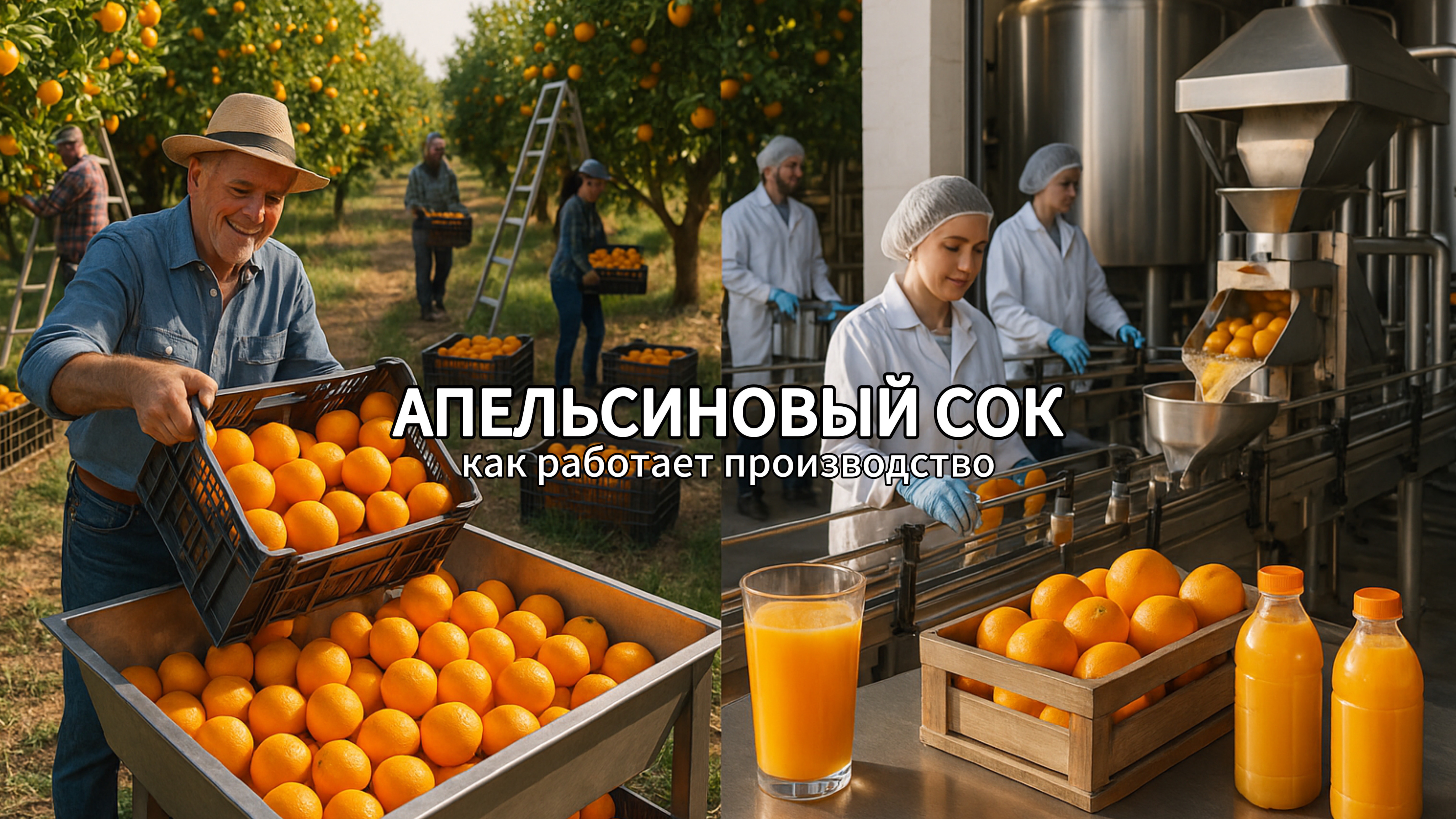 Как американские фермеры собирают апельсины: производство сока на фабрике 🧃 смотреть онлайн