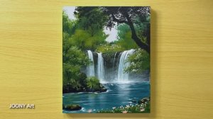 Рисуем пейзаж с водопадом красиво и просто / Акриловая живопись