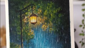 Вечерний пейзаж акрилом. Таинственная тропинка с фонарем.