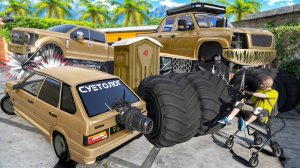 Угнал кучу золотых чит тачек и огромный монстр трак у мажора за 180 сек! Битва воров в ГТА 5 Онлайн