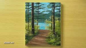 Ясный день на берегу лесного озера / Акриловая живопись для начинающих