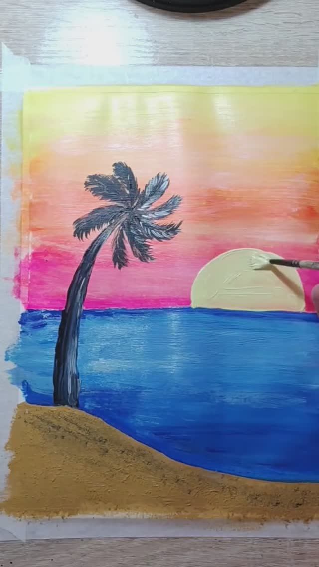 Простой пейзаж акрилом /Рисование с детьми 👍