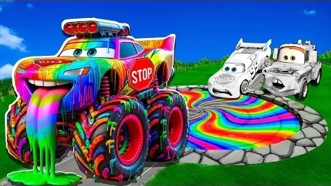 🌈 Трансформация радужной ямы: Большая и маленькая Молния Маккуин и Мама против машин Pixar! Луч.При