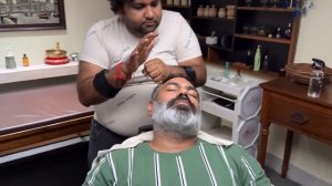 Asmr head massage therapy with fire heat relaxation by Indian barber Shamboo