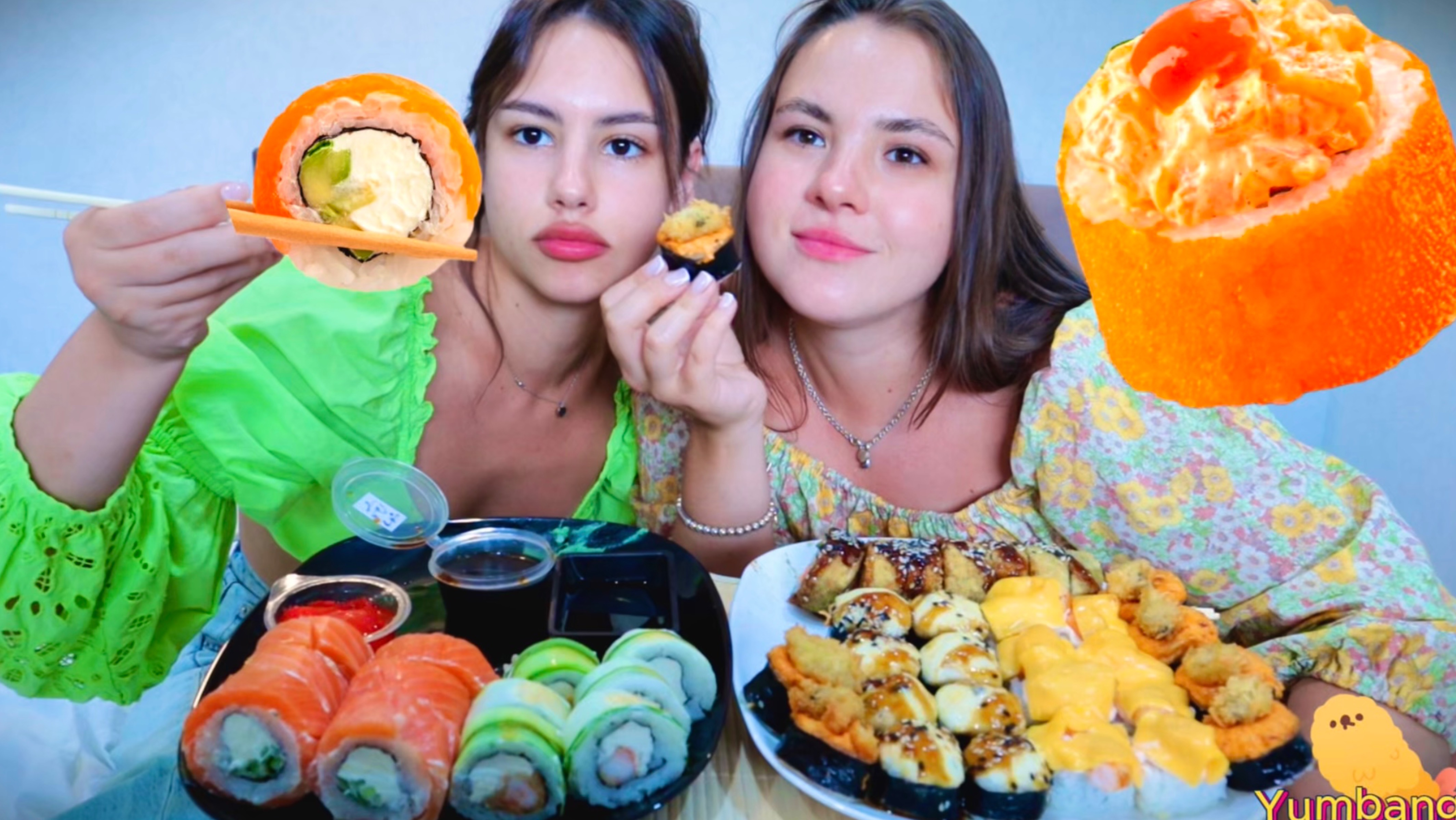 МУКБАНГ едим огромные роллы с сестрой 2 кг роллов mukbang not asmr sushi смотреть онлайн