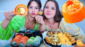 МУКБАНГ едим огромные роллы с сестрой 2 кг роллов mukbang not asmr sushi