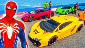 Гонка на Трубной Рампе Человек-Паук против Халка и Железного Человека Мультики про машинки для детей