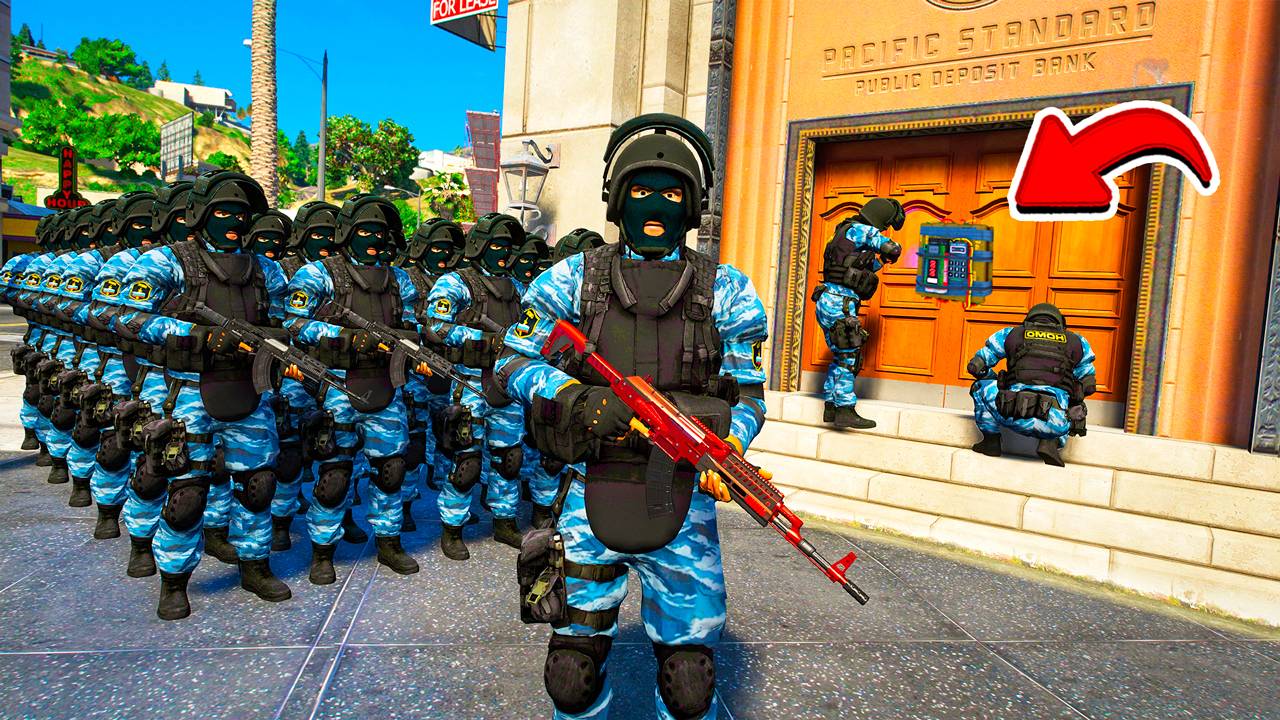 ОМОН ШТУРМУЕТ БАНК И в ГТА 5! ВИДЕО GTA 5 ОНЛАЙН смотреть онлайн