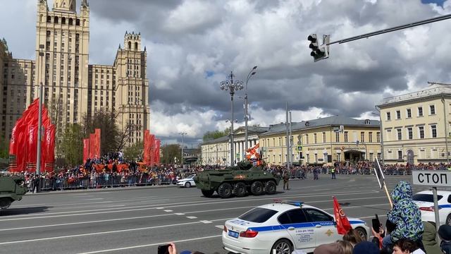 4K.Russian Tank Column. Mechanized Infantry Column. Victory Day Military Parade In Moscow.