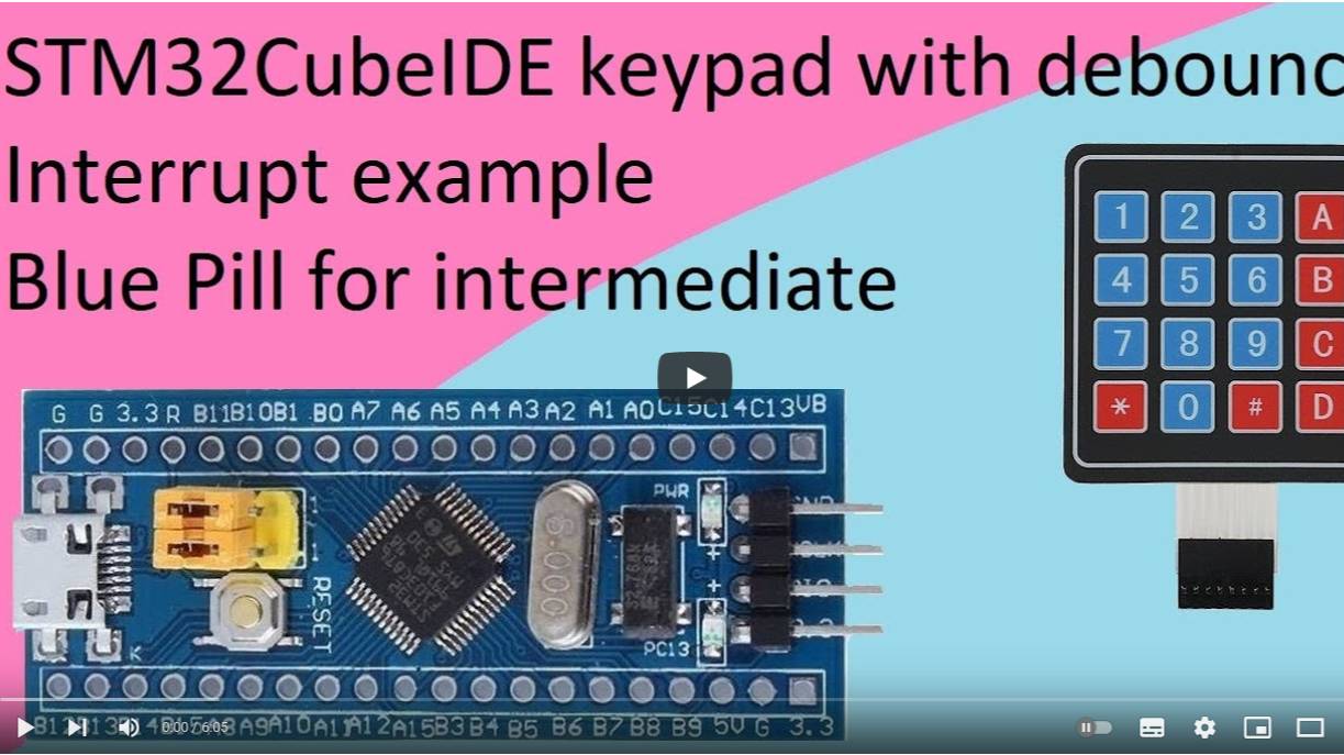 35. STM32CubeIDE 4*4 Keypad. Interrupt debounce with STM32F103C8T6 смотреть онлайн