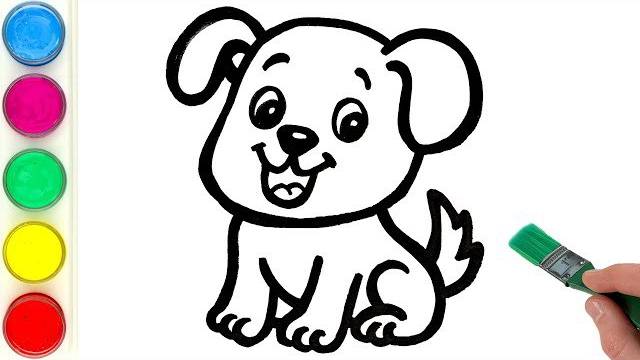 Рисуем милого щенка и раскрашиваем своими руками. Малышам и начинающим смотреть онлайн