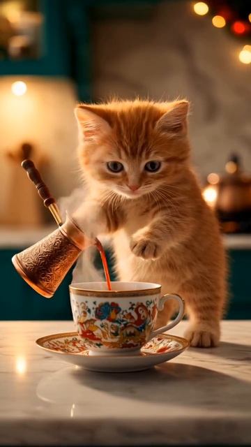 милый котик предлагает выпить кофе.mp4