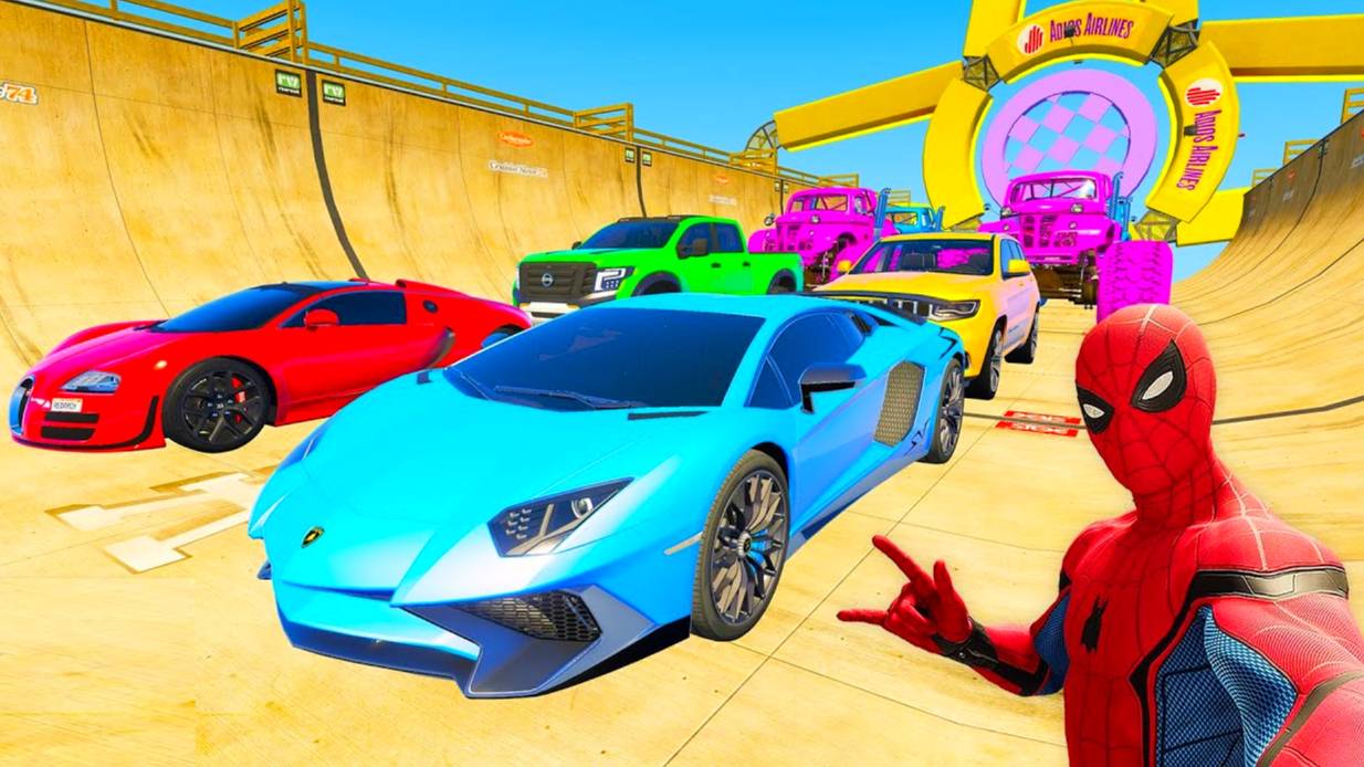 Захватывающие гонки на машинках Человек-Паук Халк и Железный Человек покоряют горную рампу