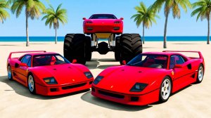 МУЛЬТИКИ ПРО МАШИНКИ 🏔️🔥 ФЕРАРИ Ф40 РАЗБИВАЮТСЯ НА ПЛЯЖЕ! Монстр-трак давит машины