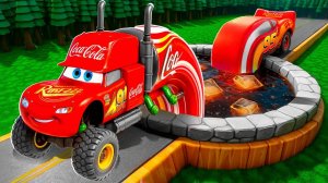 Машинки ПРЫГАЮТ в ПОРТАЛЬНУЮ яму Coca-Cola и ПРЕВРАЩАЮТСЯ в грузовики! | Маккуин и мама в BeamNG