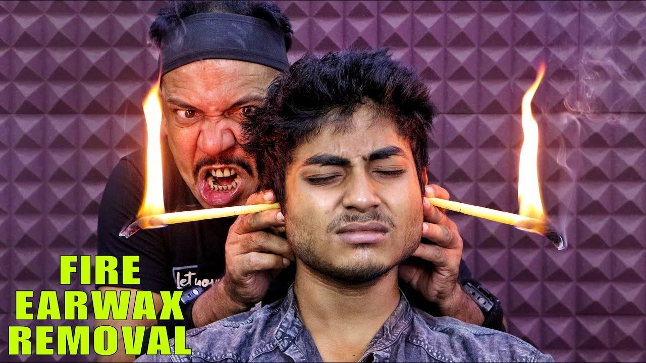 Fire Earwax Removal By Asim Barber ｜ Ear Cleaning by Ear Candles ｜ Head Massage & Neck Cracking ASMR смотреть онлайн