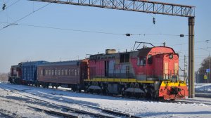 Тепловозы ТЭМ7А-0474 и ТЭМ18ДМ-428. Испытания нового вагона-зерновоза.