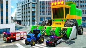 Пожарная машина, трактор, полицейская машина против злодеев | грузовик-МОНСТР