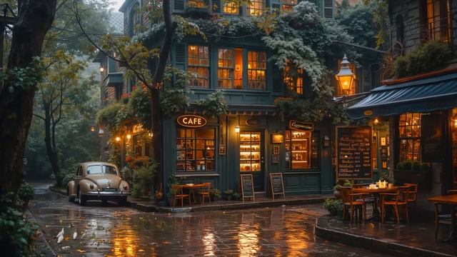 Расслабляющий джаз в тихом кафе старого города после дождя ☕ смотреть онлайн