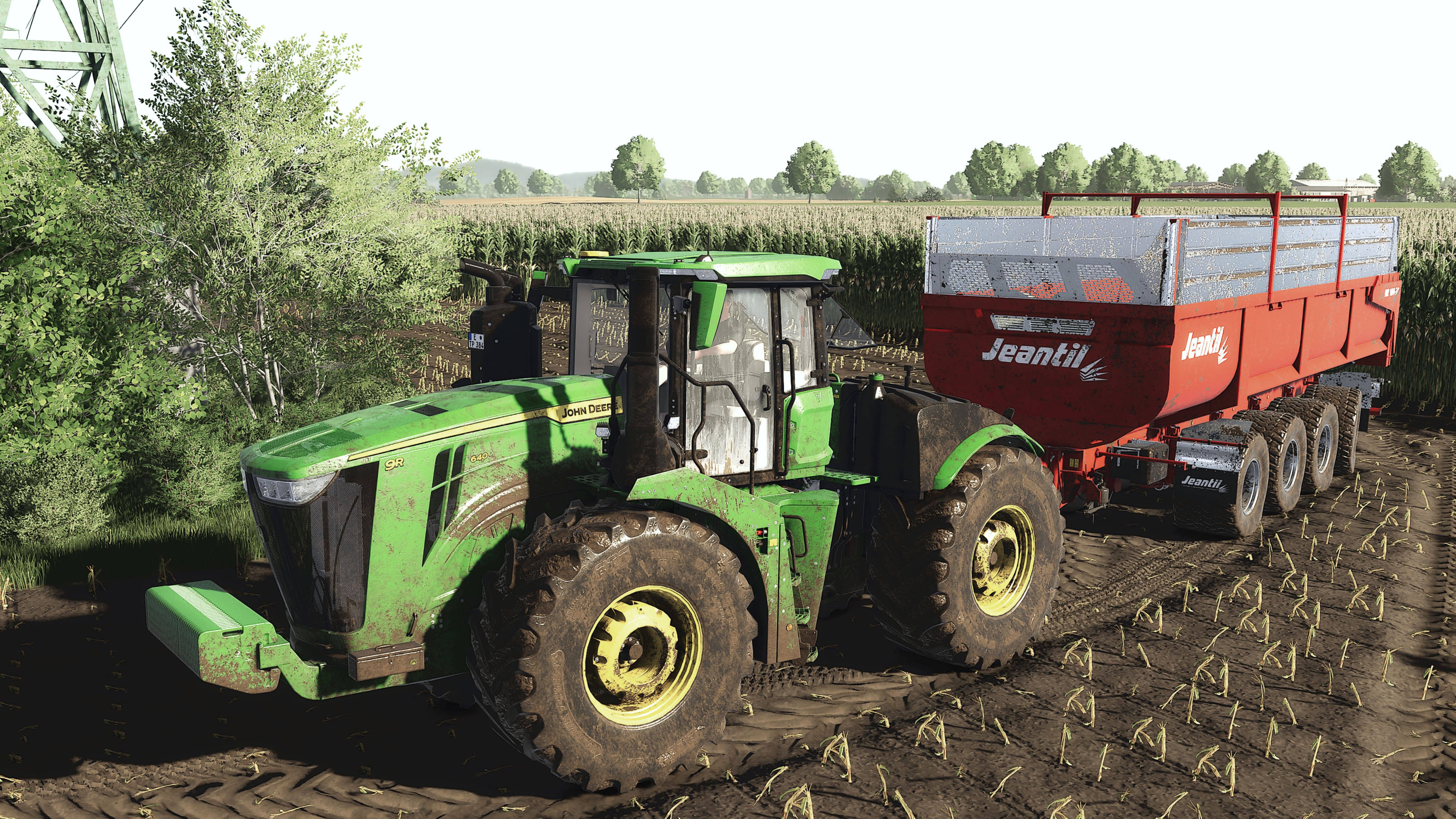 Уборка силоса John Deere 9R 640 с большим прицепом Jeantil BR104-30, Krone BigX 1180, Lehndorf FS25 смотреть онлайн