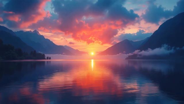 Deep Chillout Sunset ~ Serene Mountain Lake Vibes For Relaxation & Deep Work Focus