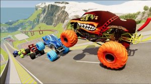 МУЛЬТИКИ ПРО МАШИНКИ 4К Эпические прыжки и столкновения на скоростном монстр-траке Beamng Drive #4