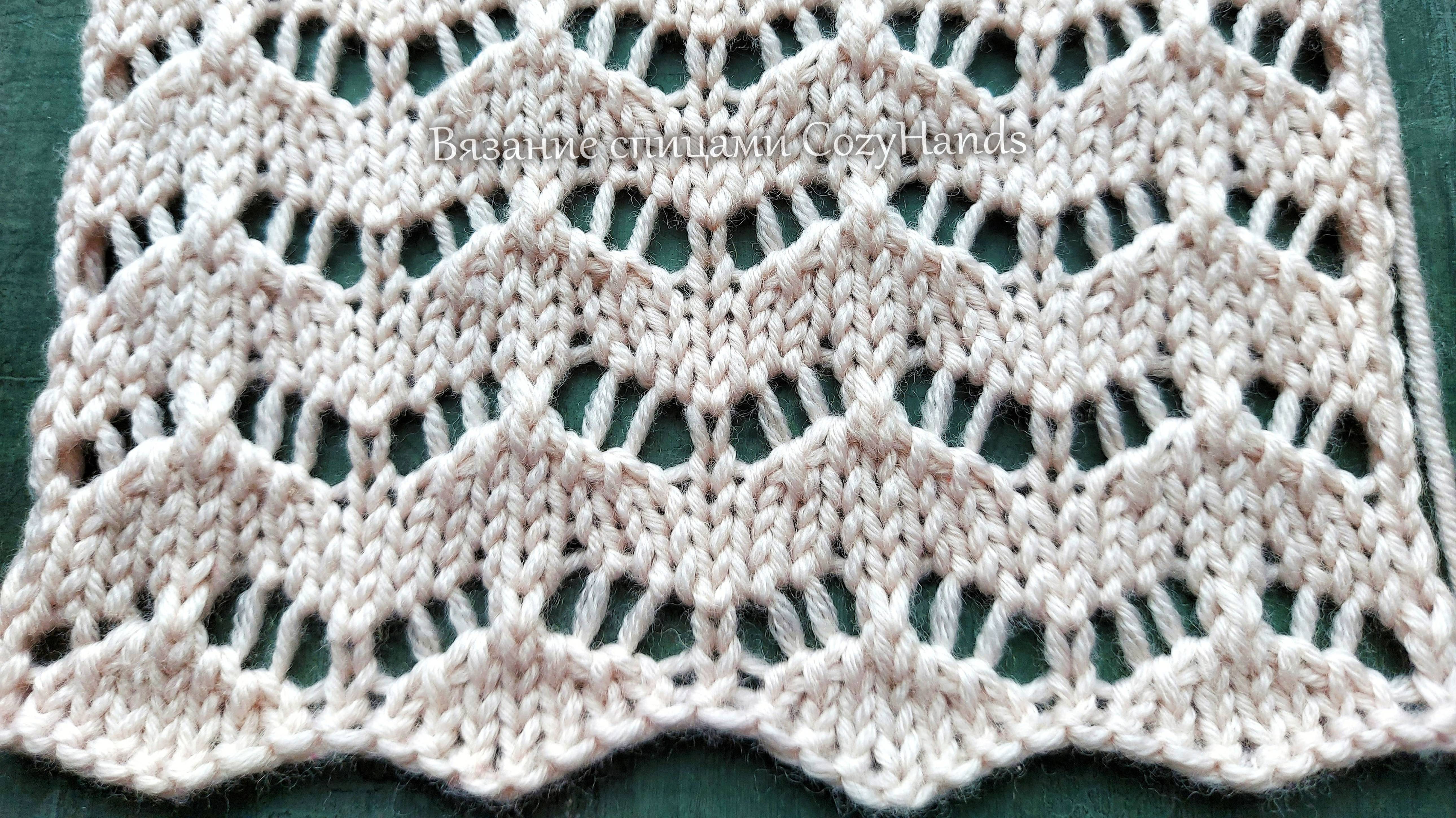 Ажурные горизонтальные зигзаги для вязания палантина, джемпера, маечки смотреть онлайн