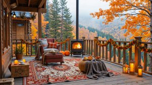Осенний Джаз на Веранде с Камином 🍁🔥 Уютный Вечер в Горах