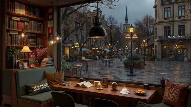 Теплый джаз в дождливом европейском кафе 🎶 смотреть онлайн