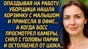 Опаздывая на работу уборщица нашла корзинку с малышом и принесла в офис… А когда босс просмотрел...