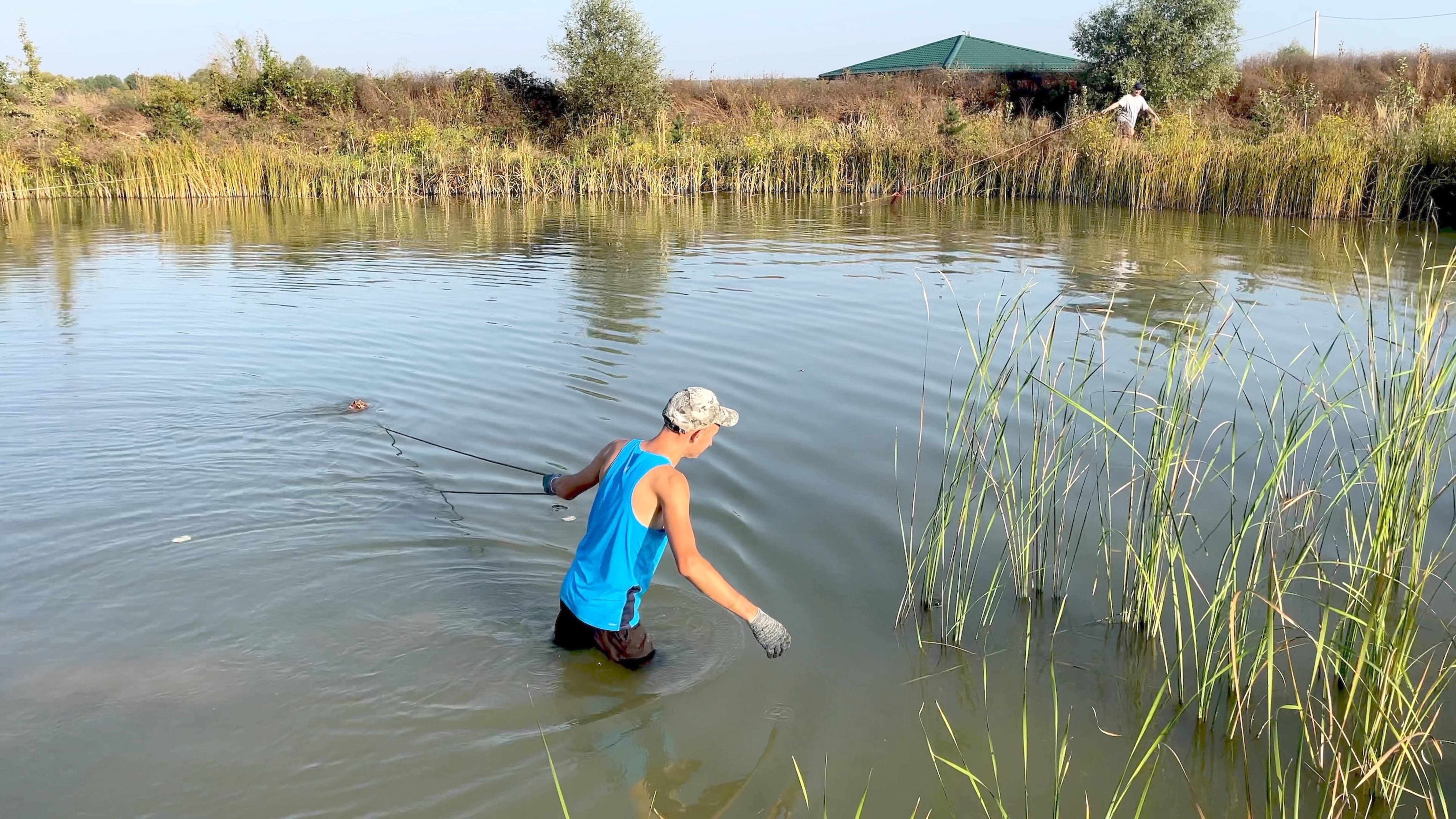 Учимся ловить рыбу в своем пруду бреднем, перекрасил баню, пересадил малину