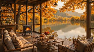 Осень у Озера 🍂 Теплый Камин, Джаз и Уютный Вечер