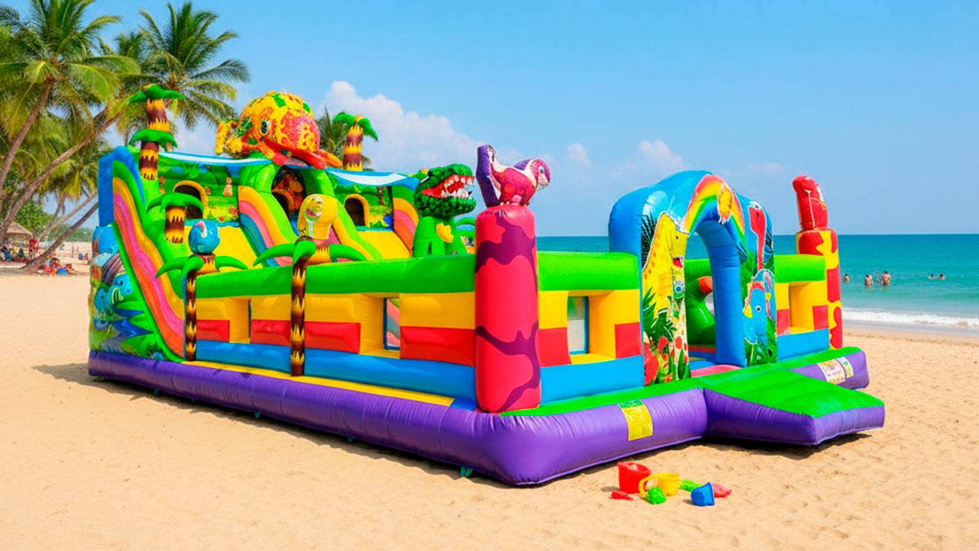 Коммерческий надувной батут "Хамелеон и динозавры" 12*7*6 м смотреть онлайн