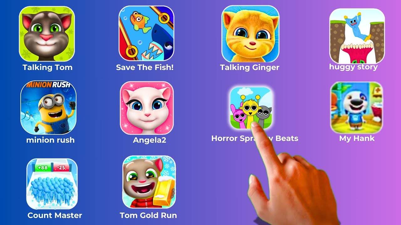 My Tom,Save The Fish,Ginger,Huggy Story,Minion Rush,Angela,Spranky,My Hank,Count Master,Tom Gold Run смотреть онлайн