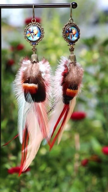 Необычные длинные серьги перья Будда лебеди