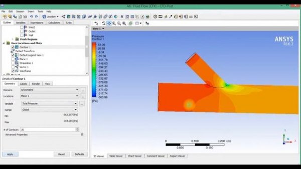 1.5. Анализ результатов в ANSYS CFD-Post (ANSYS Workbench Results)