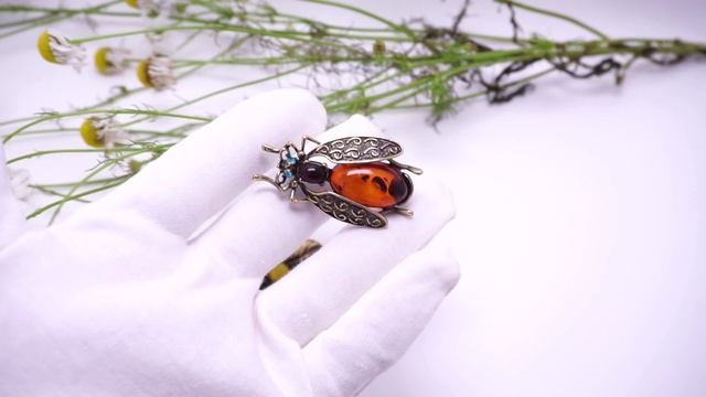Брошь "Орхидея" и "Муха Цокотуха" янтарь бронза бижутерия 4114 4115 Хорошие Вещи