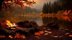 Осенний Костёр на берегу Озера. Приятные звуки треска дров и ночной природы. Медитация. Сон. Учёба.