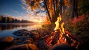 Погружение в осень — костёр, разноцветные листья и нежные волны