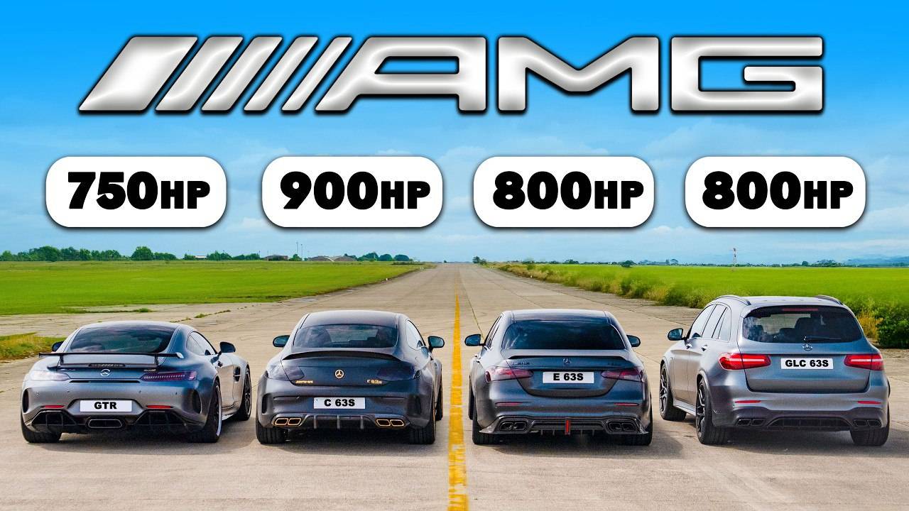Кто победит в заезде： AMG C63 на 900л.с против GTR, E63 и GLC 63 смотреть онлайн