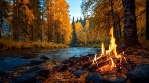 Ты сидишь в Осеннем лесу у согревающего костра, Тебя окружает свежесть реки и аромат опавших листьев