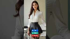 Брюнетка-секретарь в чёрной юбке, колготках, белой блузке и на шпильках | AI Lookbook